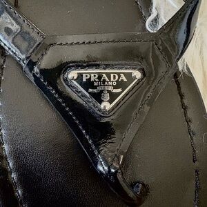 Prada Black Patent Leather Sandals